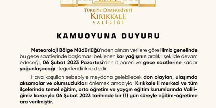 Kırıkkale’de Kar Tatili